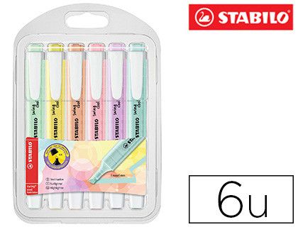 Rotulador stabilo fluorescente swing cool color pastel bolsa de 6 unidades colores surtidos