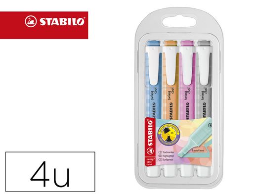 Rotulador stabilo fluorescente swing cool pastel estuche de 4 unidades colores surtidos ref. 275/4-08-2