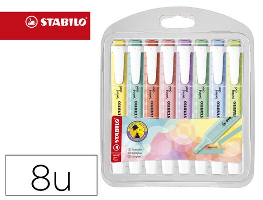 Rotulador stabilo fluorescente swing cool pastel estuche de 8 unidades colores surtidos ref. 275/8-08-1