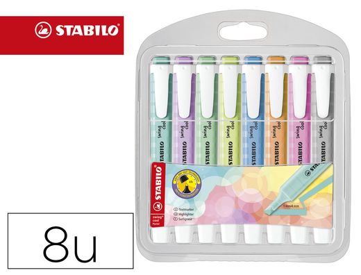 Rotulador stabilo fluorescente swing cool pastel estuche de 8 unidades colores surtidos ref. 275/8-08-2
