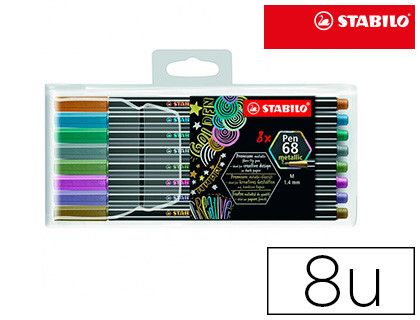 Rotulador stabilo punta de fibra pen 68 metallic estuche plastico de 8 unidades colores surtidos