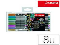 Rotulador stabilo punta de fibra pen 68 metallic estuche plastico de 8 unidades colores surtidos