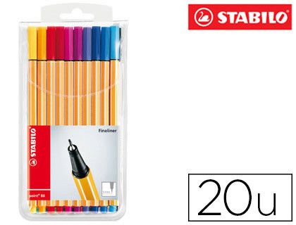 Rotulador Stabilo Punta de Fibra Point 88 Estuche de 20 Colores Surtidos