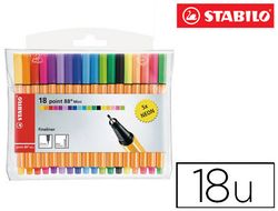 Rotulador Stabilo Punta de Fibra Point 88 Mini Estuche de 18 Colores Surtidos
