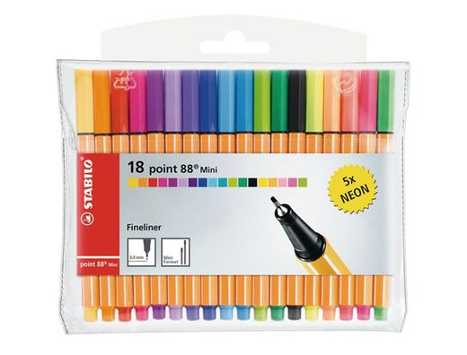 Rotulador Stabilo Punta de Fibra Point 88 Mini Estuche de 18 Colores Surtidos