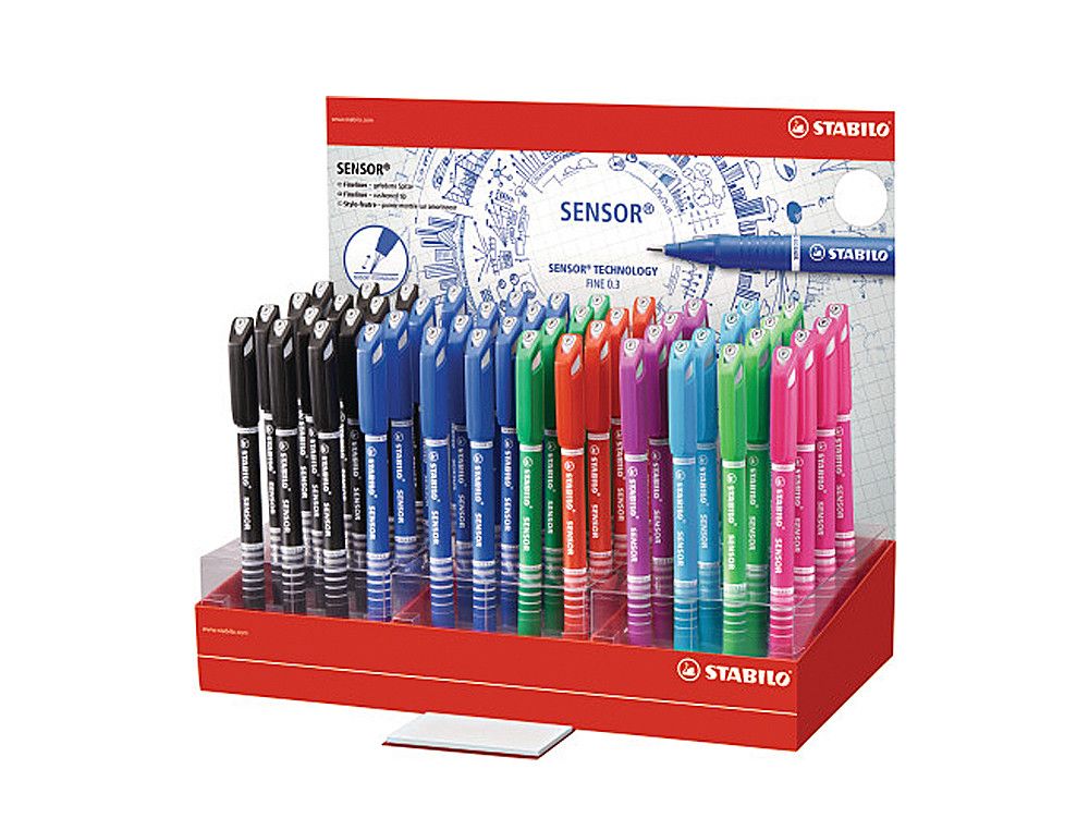Rotulador stabilo sensor punta de fibra 0,3 mm expositor de 48 unidades colores surtidos