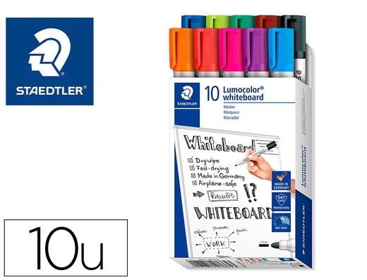 Rotulador staedtler lumocolor 351 para pizarra blanca punta redonda 2 mm recargable caja de 10 unidades colores