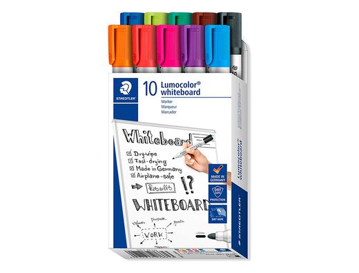 Rotulador staedtler lumocolor 351 para pizarra blanca punta redonda 2 mm recargable caja de 10 unidades colores