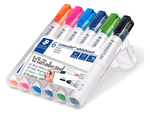 Rotulador staedtler lumocolor 351 para pizarra blanca punta redonda 2 mm recargable estuche 6 unidades colores