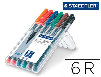 Rotulador Staedtler Lumocolor Retroproyeccion Punta de Fibra Permanente 317 Wp Estuche 6 Colores Punta Media