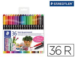 Rotulador staedtler permanente doble punta 3187 estuche de 36 unidades colores surtidos