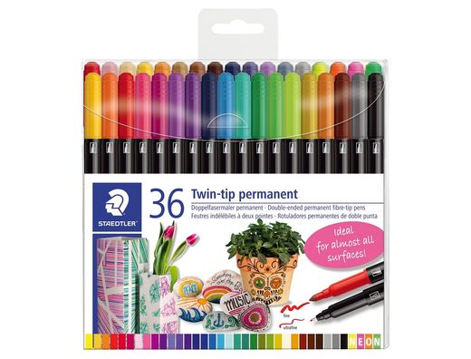 Rotulador staedtler permanente doble punta 3187 estuche de 36 unidades colores surtidos