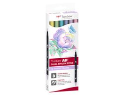 Rotulador tombow acuarelable doble punta fina/pincel colores pastel caja de 6 unidades colores surtidos