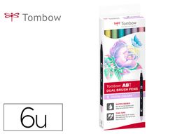Rotulador tombow acuarelable doble punta fina/pincel colores pastel caja de 6 unidades colores surtidos