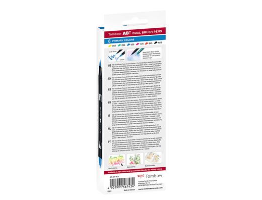 Rotulador tombow acuarelable doble punta fina/pincel colores primarios caja de 6 unidades colores surtidos