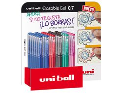 Rotulador uni-ball roller uf-222 tinta gel borrable 0,7 mm expositor de 36 unidades colores surtidos