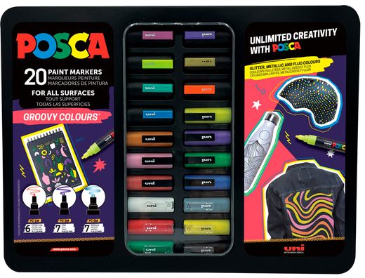 Rotulador uni posca groovy colours marcador de pintura punta conica maletin metalico de 20 unidades colores