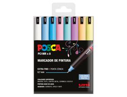 Rotulador uni posca pc-1m marcador de pintura punta extrafina 0,7 mm blister de 8 unidades colores pastel