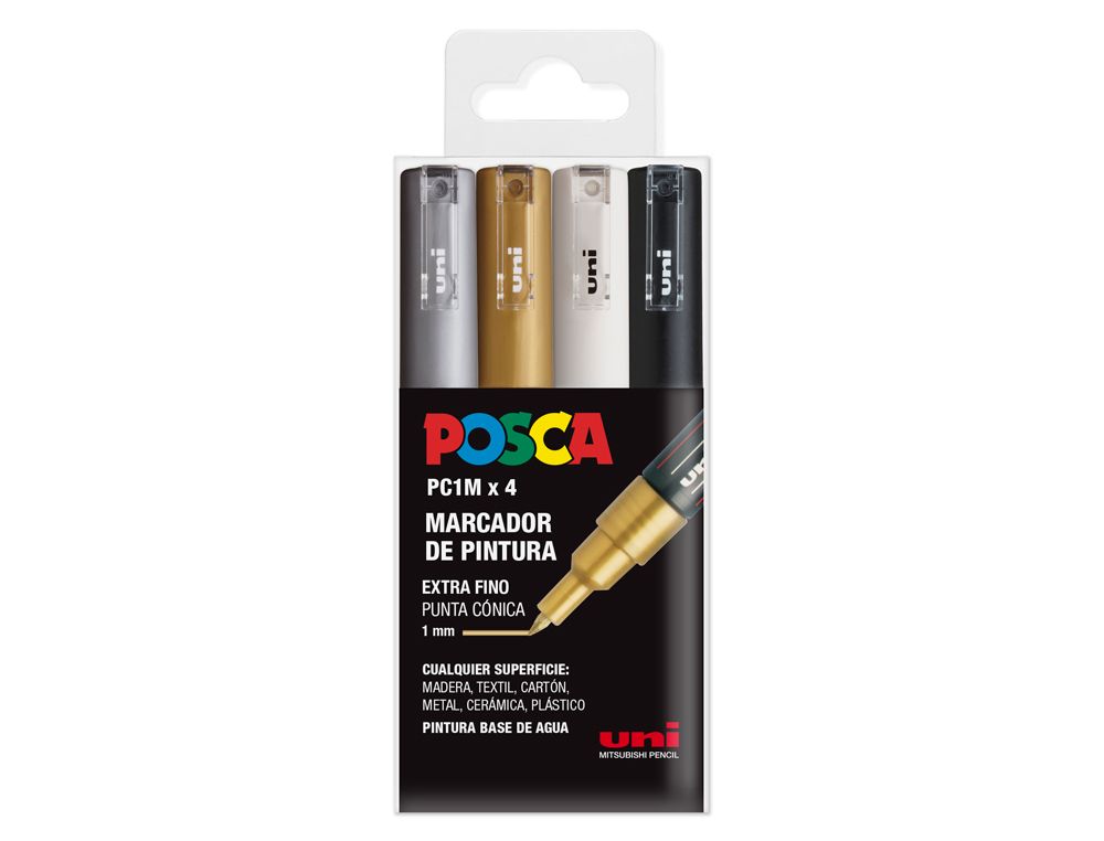 Rotulador uni posca pc-1m/4c marcador de pintura punta extrafina 1 mm estuche gswb de 4 unidades surtidas