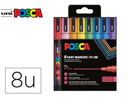 Rotulador uni posca pc-3m/8c marcador de pintura punta conica 0,9-1,3 mm estuche de 8 unidades colores purpurina