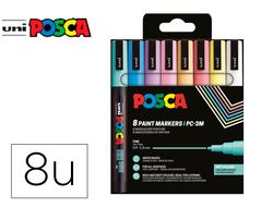 Rotulador uni posca pc-3m/8c marcador de pintura punta conica 0,9-1,3 mm estuche de 8unidades colores suaves