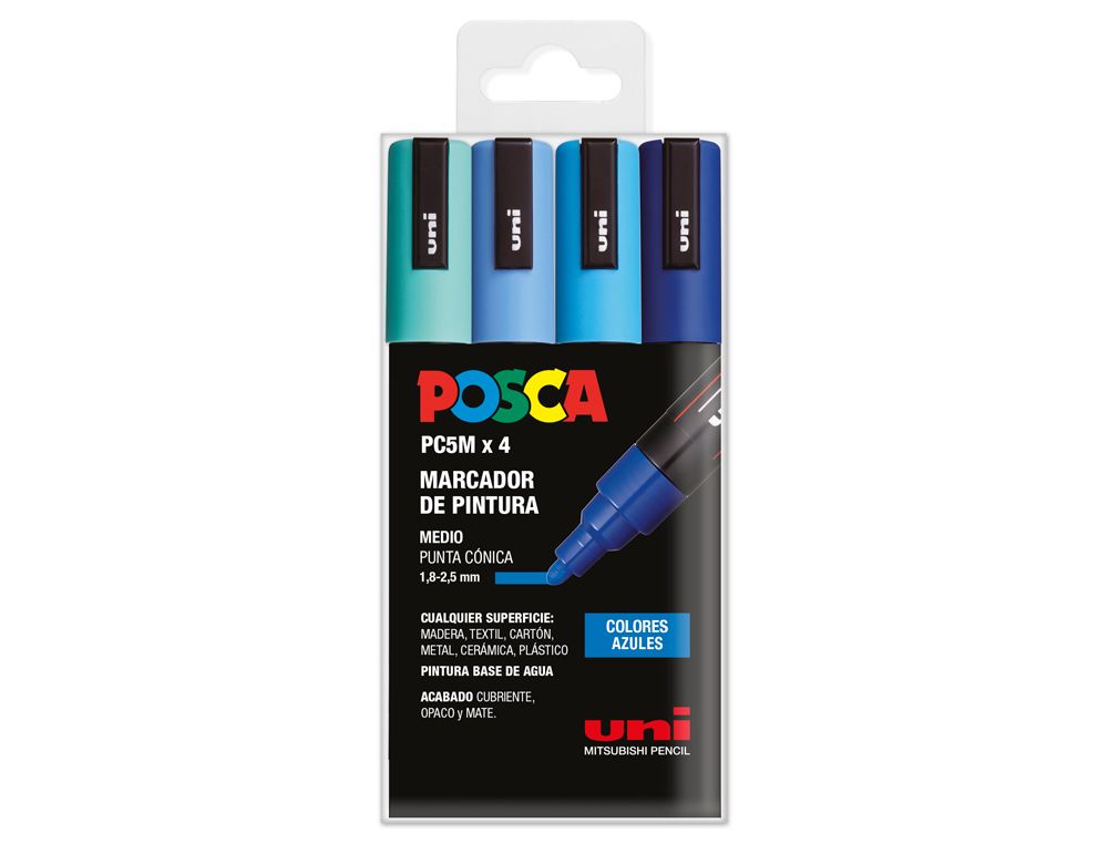 Rotulador uni posca pc-5m/4c estuche de 4 unidades colores azules surtidos