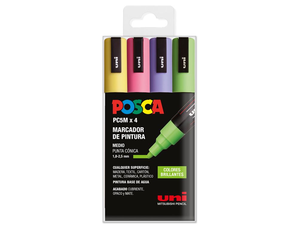 Rotulador uni posca pc-5m/4c estuche de 4 unidades colores brillantes surtidos