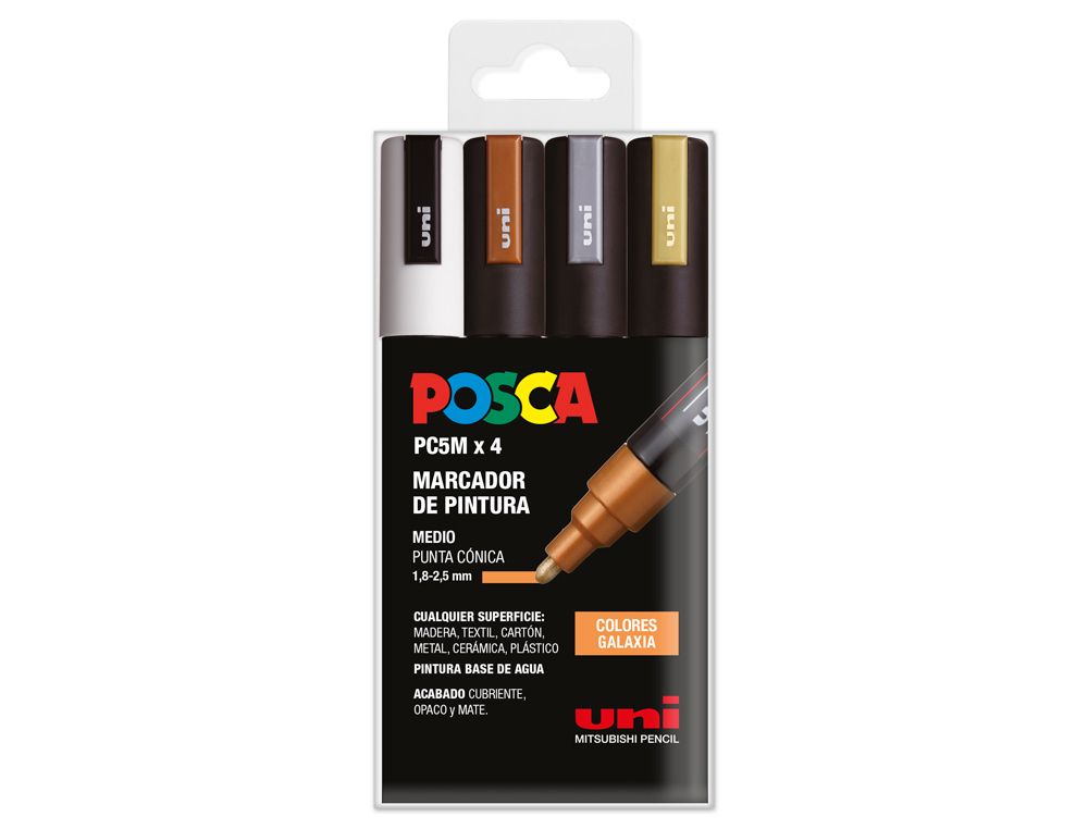 Rotulador uni posca pc-5m/4c estuche de 4 unidades colores galaxia surtidos
