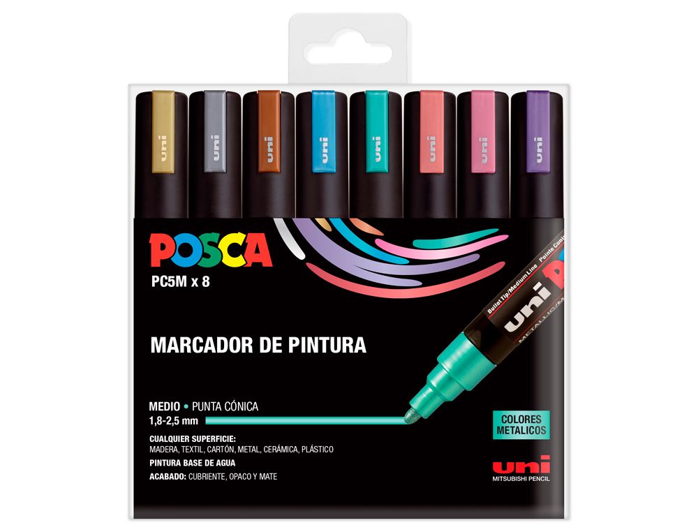 Rotulador uni posca pc-5m/8c estuche de 8 unidades colores metalicos surtidos