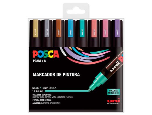 Rotulador uni posca pc-5m/8c estuche de 8 unidades colores metalicos surtidos