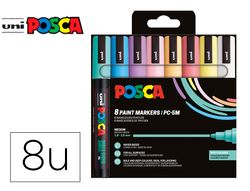 Rotulador uni posca pc-5m/8c marcador de pintura punta conica 1,8-2,5 mm estuche de 8 unidades colores suaves