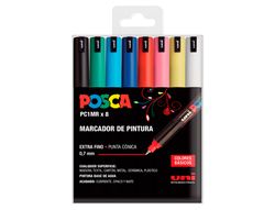 Rotulador uni posca pc1mr/8c marcador de pintura punta extrafina 0,7 mm estuche de 8 unidades colores basicos