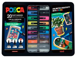 Rotulador uni posca pop colours marcador de pintura punta conica maletin metalico de 20 unidades colores