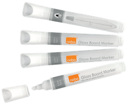 Rotuladores NOBO pizarra CRISTAL, blanco (pack de 4 unidades)