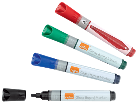 Rotuladores NOBO pizarra CRISTAL, colores surtidos (pack de 4 unidades)