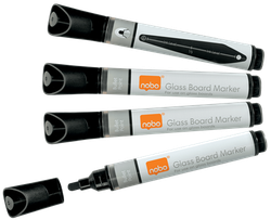 Rotuladores NOBO pizarra CRISTAL, negro (pack de 4 unidades)