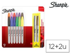 Rotuladores sharpie permanente punta fina blister de 12 unidades colores surtidos + 2 unidades color