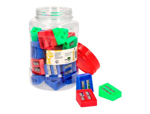Sacapuntas liderpapel plastico 2 usos colores surtidos