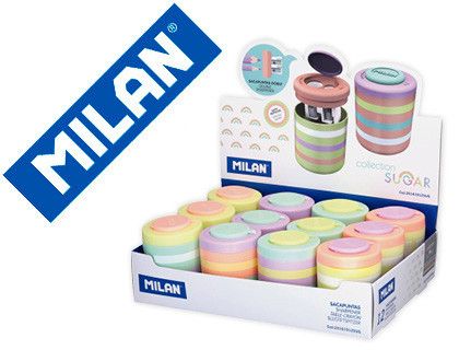 Sacapuntas milan 2 usos con deposito sugar expositor de 12 unidades surtidas
