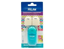Sacapuntas milan capsule plastico 1 uso con goma + 2 recambios de goma en blister