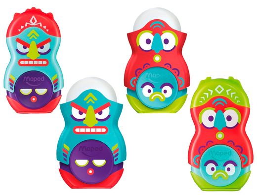 Sacapuntas plastico maped loopy totem plastico 1 uso con goma colores surtidos decorado