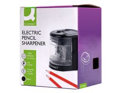 Sacapuntas q-connect kf14568 electrico de sobremesa cable usb/4 pilas aa afila cuchilla diametros de 6 a 12mm dos usos