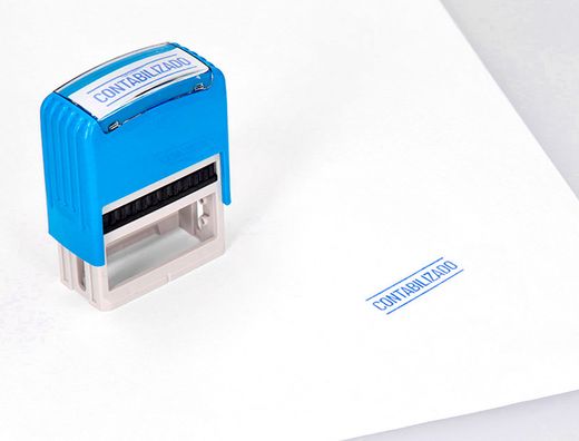 Sello entintado automatico q-connect contabilizado almohadilla 14x38 mm color azul