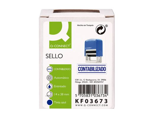Sello entintado automatico q-connect contabilizado almohadilla 14x38 mm color azul