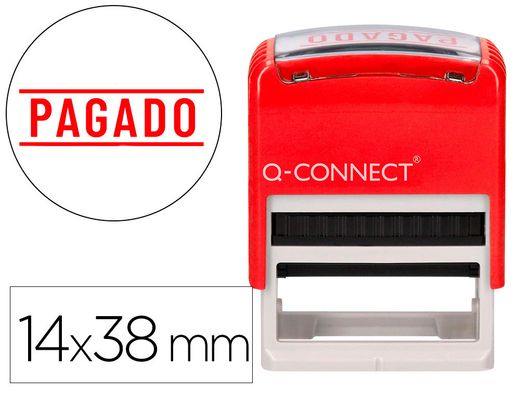 Sello entintado automatico q-connect pagado almohadilla 14x38 mm color rojo