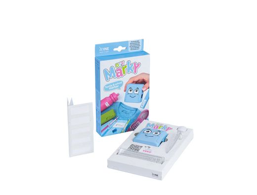 Sello marcador de ropa marky infantil azul incluye tinta kit de etiquetas y cinta termoadhesiva