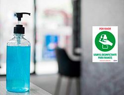 Señal adhesiva avery usar desinfectante para las manos din a4 resistente a los rayos uv pack de 2 unidades