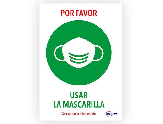 Señal adhesiva avery usar mascarilla din a4 resistente a los rayos uv pack de 2 unidades