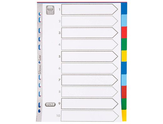 Separador elba plastico 120 mc din a4 11 taladros 10 posiciones colores surtidos