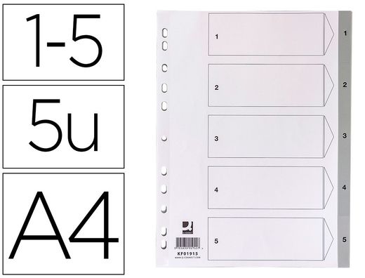 Separador numerico q-connect de plastico 1-5 (juego de 5 separadores din A4 multitaladro)